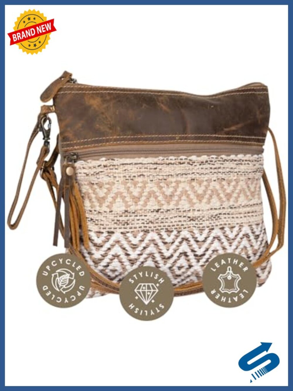 Canvas Leather Crossbody Bag - Bohemian Aztec Pattern Handmade Purse